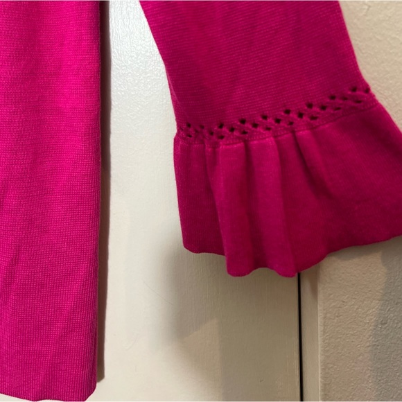 NWT Talbots hot barbiecore pink cotton blend sweater ruffle cuffs size medium - Picture 3 of 8